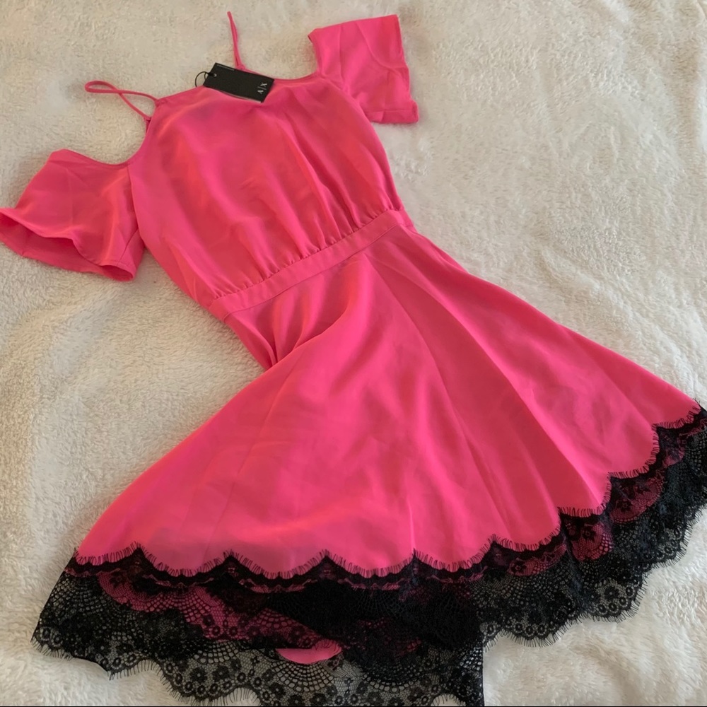 Hot Pink with Black Lace Armani Exchange Dress
